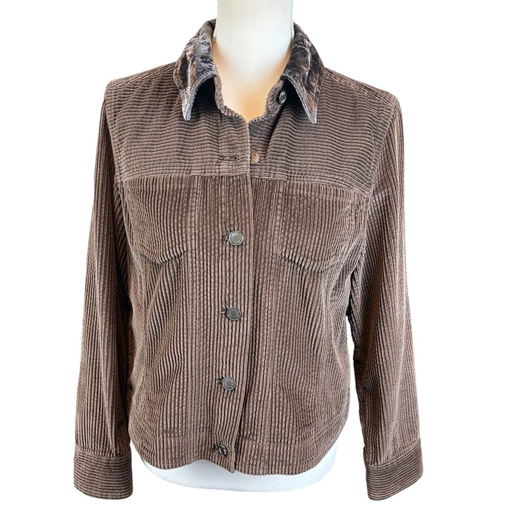 J.Jill Corduroy Jacket Petite Women Small  Brown Velvet Collar Cozy Button Coat